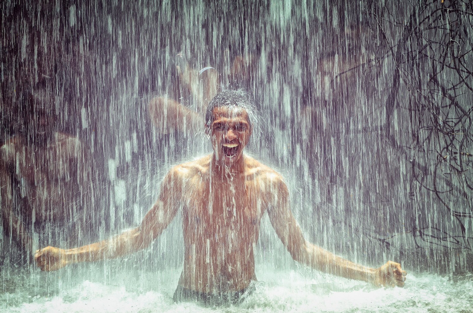 man having a shower